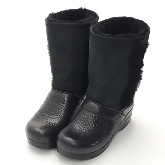 DANSKO Womens Black Finley Shearling Leather Winter Clog Boots Size 7 - Picture 1 of 13
